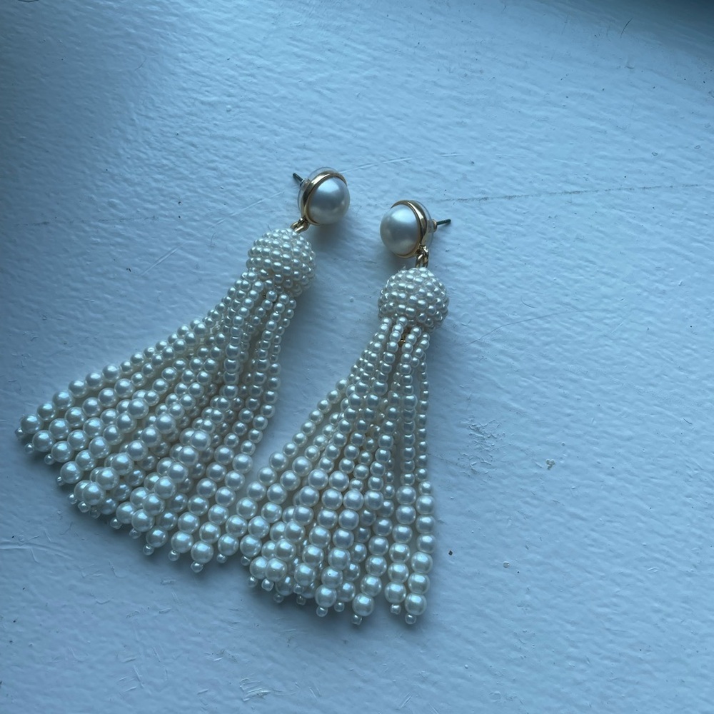J. CREW Faux Pearl Tassel Post Earrings